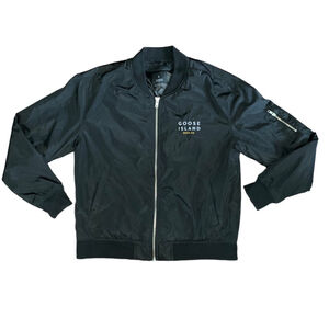 BOMBER JACKET GOOSE ISLAND‎ BEER CO Black Full Zip Jacket Coat Men Large